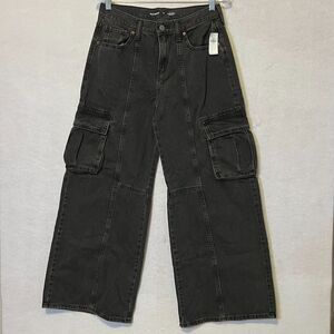 Old Navy Cargo Jeans Black Youth Size 18 with Flap Pockets